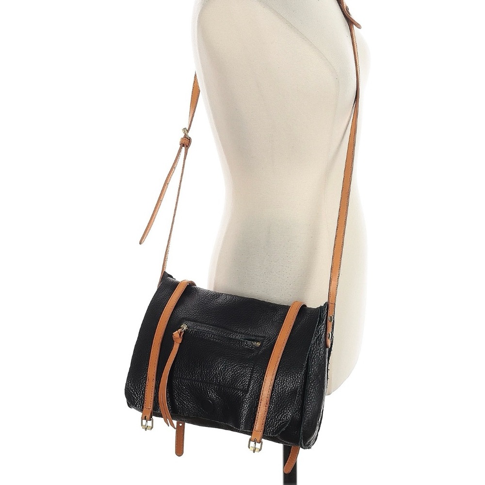 Linea Pelle LP Black & Tan soft full grain Leather Crossbody Bag NWOT